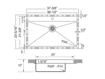 37-3/8 inch Flush Mount XL Single Bowl Kitchen Sink - Modena TZ M927 - Sink Depot